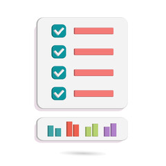 Check note icon and bar chart showing work activity, business, economic and financial themes