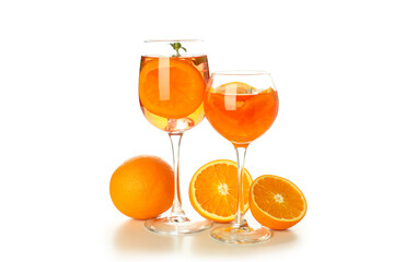 Concept of fresh alcohol drink, Aperol Spritz isolated on white background