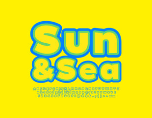 Vector stylish logo Sun and Sea. Bright modern Font. Creative Alphabet Letters and Numbers