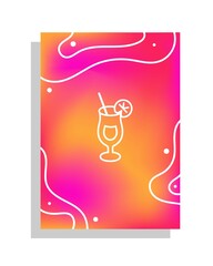 Gradient summer poster with cocktail. Cocktail party invitation card. A glass of juice or alcoholic drink on a blurred background. Vector illustration in linear style