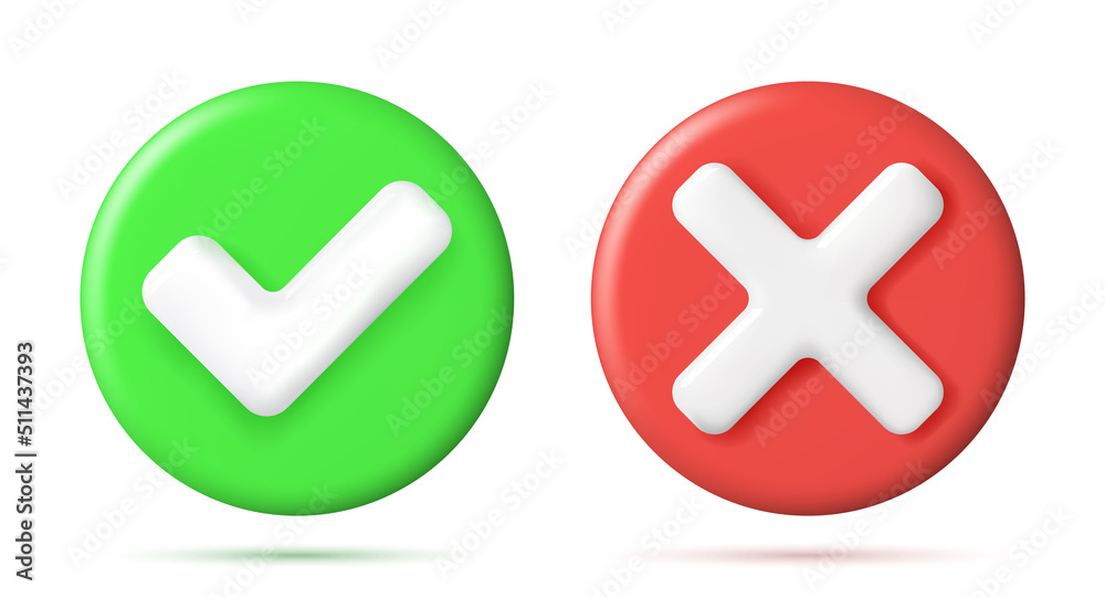 Poster 3d right and wrong button in round shape.