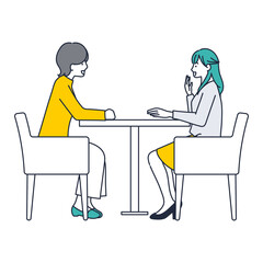 楽しく会話する2人の女のイラスト素材｜mayucolor08