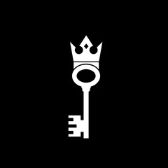 Key and crown logo isolated on dark background