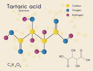 Tartaric аcid. Chemical and structural formula. Vector color illustration