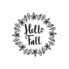 Hello autumn doodle wreath. Vector illustration