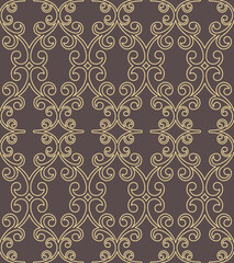 Classic seamless vector pattern. Damask orient ornament. Classic vintage background. Orient brown and yellow pattern for fabric, wallpapers and packaging