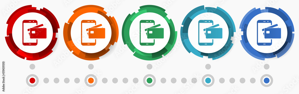 Poster online, mobile payment concept vector icon set, flat design pointers, infographic template