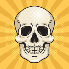human skull pop art retro vector illustration. Comic book style imitation.