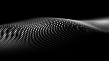 Digital wave with dots on the dark background. The futuristic abstract structure of network connection. Big data visualization. 3D rendering.