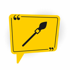 Black Medieval spear icon isolated on white background. Medieval weapon. Yellow speech bubble symbol. Vector