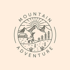 mountain adventure line art logo vector symbol illustration design