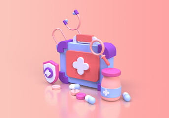 Fototapeta premium first aid kit concept illustration Landing page template for background