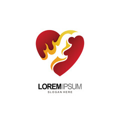 love logo, heart and fire concept design