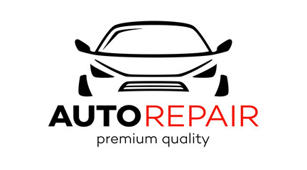 Auto repair vector logo isolated on black background for detailing, service, tuning, car washing isolated on white background. Stamps, banners and design elements for you business. 10 eps