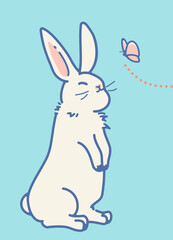 後ろ足で立つかわいいウサギのイラスト（ブルー）