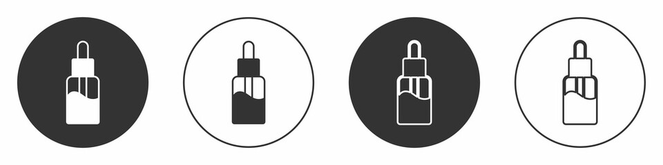 Black Vape liquid bottle for electronic cigarettes icon isolated on white background. Circle button. Vector