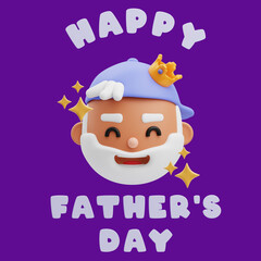 3d rendering of cute illustration of happy father's day with father wearing purple hat