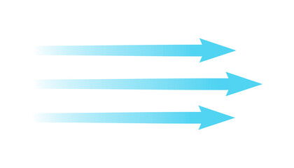 Air flow. Blue arrow showing direction of air movement. Wind direction arrow. Blue cold fresh stream from the conditioner. Vector illustration isolated on white background.