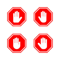 Stop icon vector. stop road sign. hand stop sign and symbol. Do not enter stop red sign with hand
