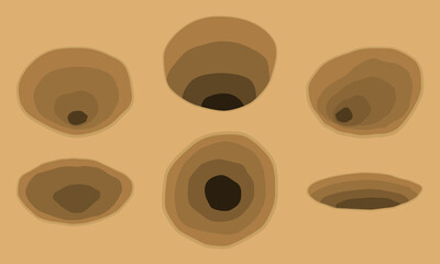 穴・クレーターのベクターイラスト素材のセット　ポップ