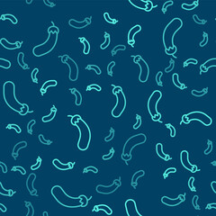 Green line Eggplant icon isolated seamless pattern on blue background. Vector