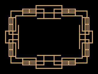 Art deco frame. Vintage linear border. Design a template for invitations, leaflets and greeting cards. Geometric golden frame. The style of the 1920s - 1930s. Vector illustration