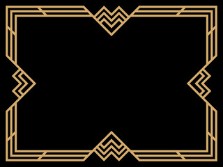 Art deco frame. Vintage linear border. Design a template for invitations, leaflets and greeting cards. Geometric golden frame. The style of the 1920s - 1930s. Vector illustration