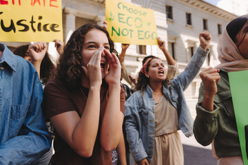 Climate change activists protesting in the city