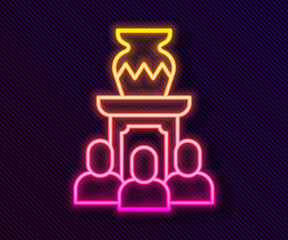 Glowing neon line Auction ancient vase icon isolated on black background. Auction bidding. Sale and buyers. Vector