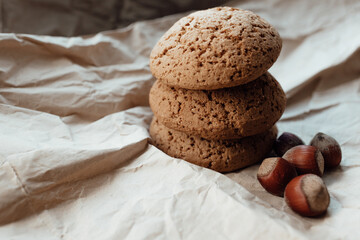 Bakery products. Homemade cookies with sugar on a paper background. Background image, copy space.