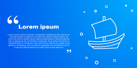 White line Egyptian ship icon isolated on blue background. Egyptian papyrus boat. Vector