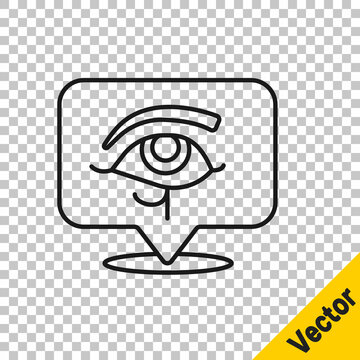 Black line Eye of Horus icon isolated on transparent background. Ancient Egyptian goddess Wedjet symbol of protection, royal power and good health. Vector