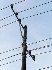 Electricity pole and power line under the blue sky