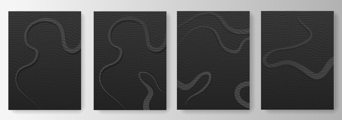 Collection of black backgrounds with abstract lines