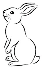 年賀状素材 卯年 二本足で立っているウサギ 絵筆で描いた墨絵風のお洒落なイラスト ベクター