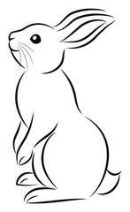 年賀状素材 卯年 二本足で立っているウサギ 絵筆で描いた墨絵風のお洒落なイラスト ベクター