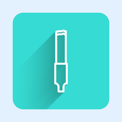 White line Cigarette icon isolated with long shadow background. Tobacco sign. Smoking symbol. Green square button. Vector