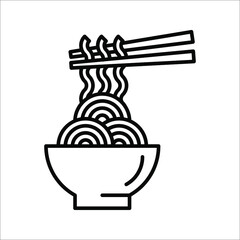 Simple Vector Bowl of Noodles icon. Bowl of Noodles with Chopsticks vector illustration on white background.