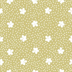 Simple vintage pattern. Cute white flowers and dots. Beige background. Fashionable print for textiles and wallpaper.