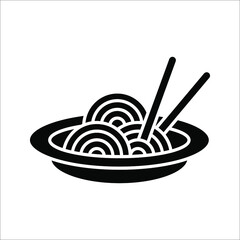 Simple Vector Bowl of Noodles icon. Bowl of Noodles with Chopsticks vector illustration on white background.
