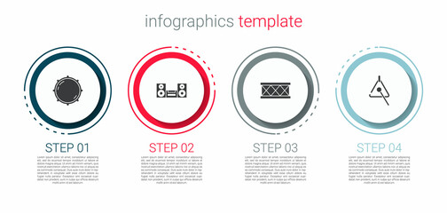 Set Dial knob level, Home stereo, Drum and Triangle. Business infographic template. Vector