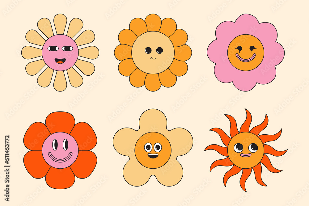 Poster vector illustration in simple linear style - design templates and stickers - hippie, happy and groov