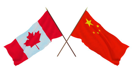 Background for designers, illustrators. National Independence Day. Flags Canada and China