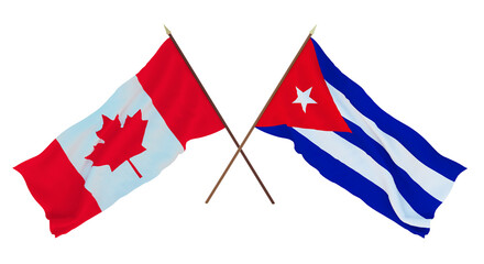 Background for designers, illustrators. National Independence Day. Flags Canada and Cuba
