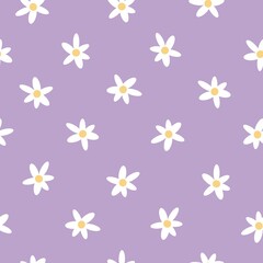 Seamless vintage pattern. cute white flowers on a lilac background. vector texture. fashionable print for textiles and wallpaper.