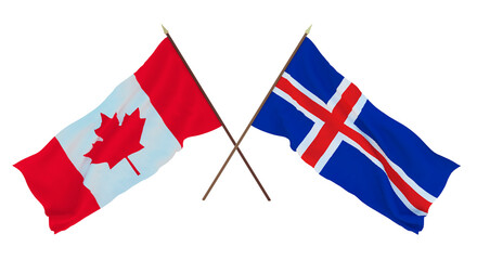 Background for designers, illustrators. National Independence Day. Flags Canada and Iceland