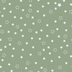 Seamless star pattern. small white stars . light green background. vector texture. fashionable print for textiles and wallpaper.