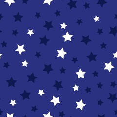 Simple pattern of stars. Blue background, white and  dark blue stars. fashion print for Wallpaper, textiles and banners.
