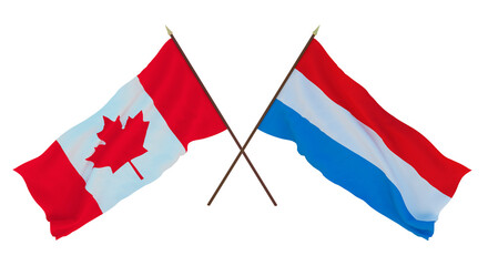 Background for designers, illustrators. National Independence Day. Flags Canada and Luxembourg