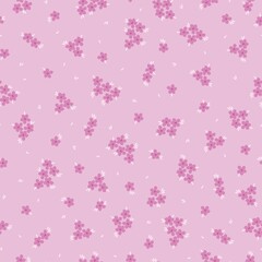 Seamless vintage pattern. small pink flowers and white leaves . pink background. vector texture. fashionable print for textiles and wallpaper.